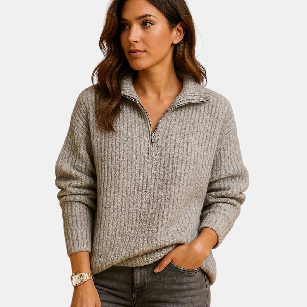 Half-zip damestrui met colkraag in regular fit, ideaal voor kantoor, casual dagen of elegante laagjes in elk seizoen