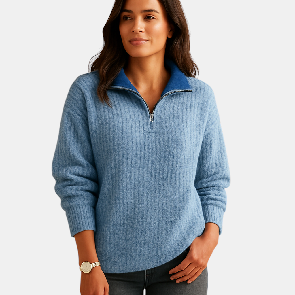Half-zip damestrui met colkraag in regular fit, ideaal voor kantoor, casual dagen of elegante laagjes in elk seizoen
