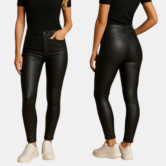 Damesbroek met hoge taille en slim fit pasvorm, gemaakt van rekbaar materiaal voor een flatterend en stijlvol silhouet.