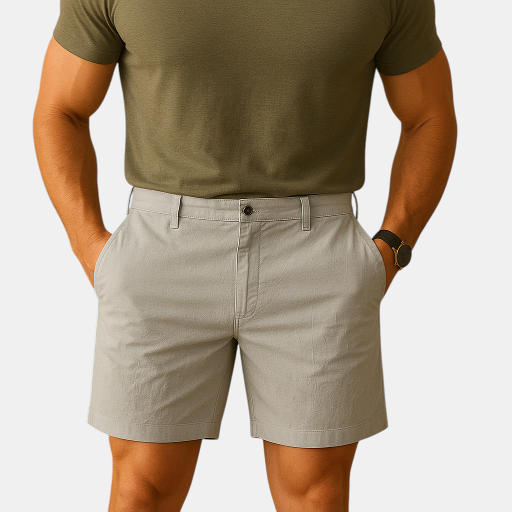 Linnen korte broek voor heren in relaxed fit, perfect voor warme zomerdagen en casual outfits. Verkrijgbaar in wit, kaki, grijs en donkerblauw.