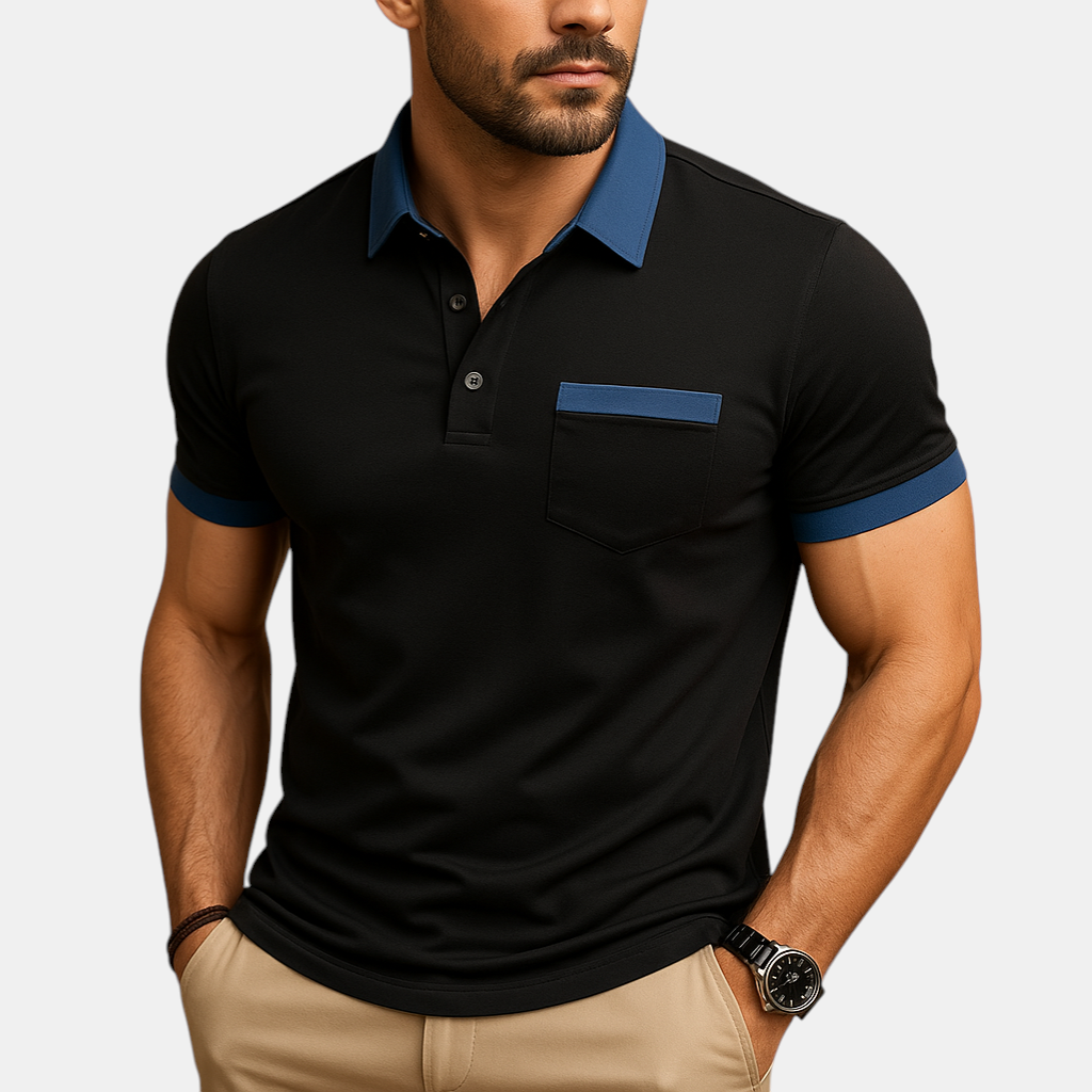 Raf Classic Fit Polo Shirt with short sleeves in marine blue, exuding luxury and sophistication for men.