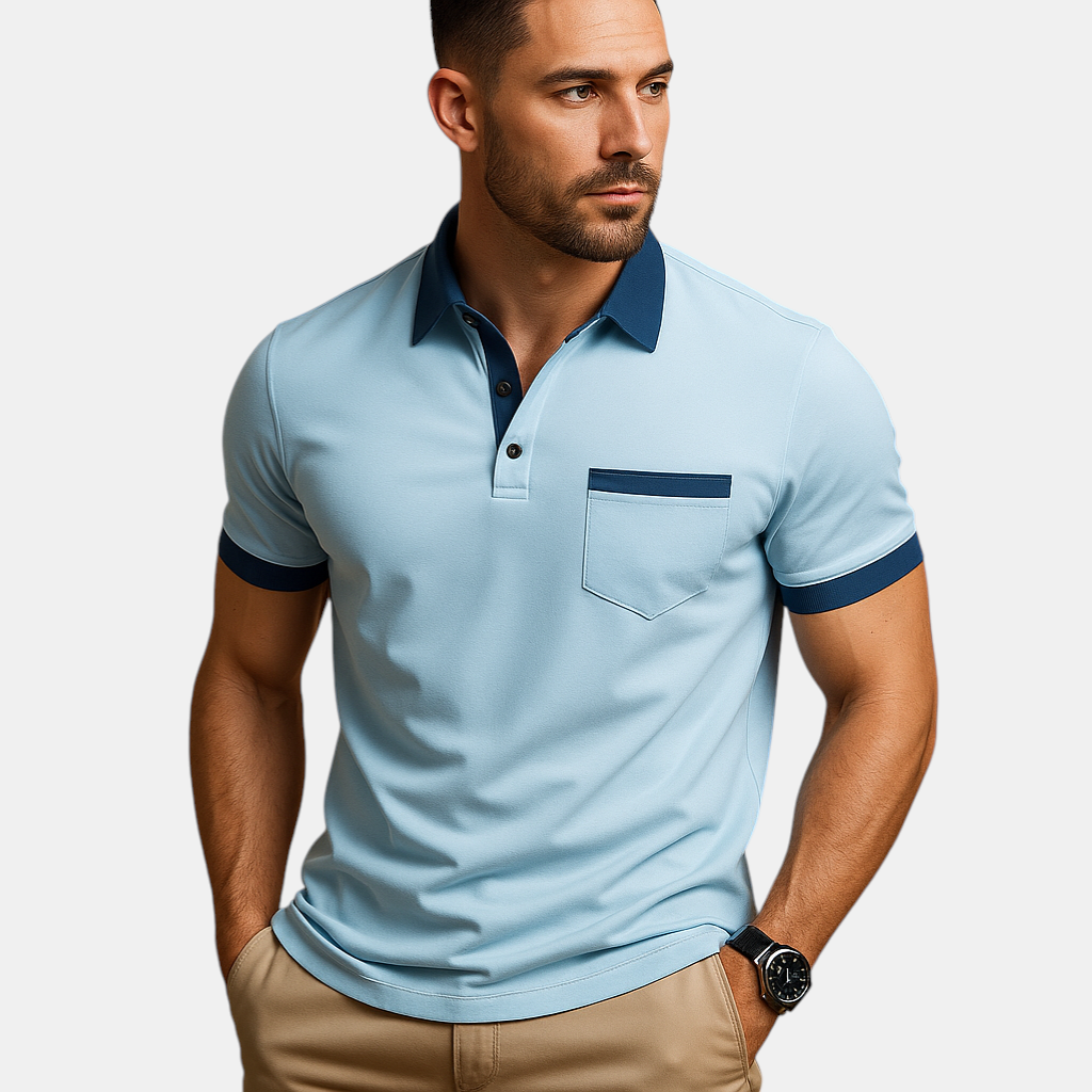 Timeless Raf Classic Fit Polo Shirt with short sleeves in marine blue, perfect for sophisticated men.