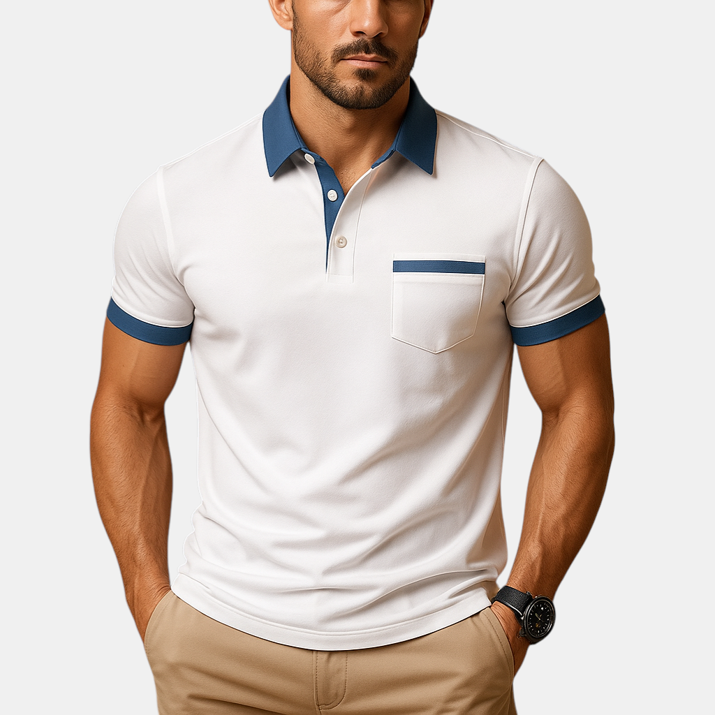 Marine blue Raf Classic Fit Polo Shirt with classic fit and short sleeves, perfect for stylish and refined men.