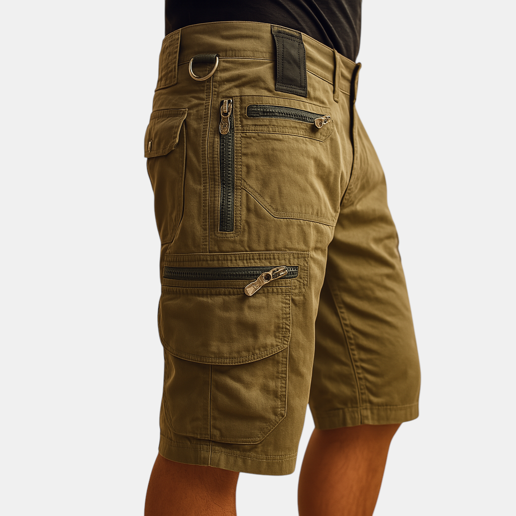 Comfortabele en duurzame cargoshort voor heren met meerdere zakken in effen kleuren