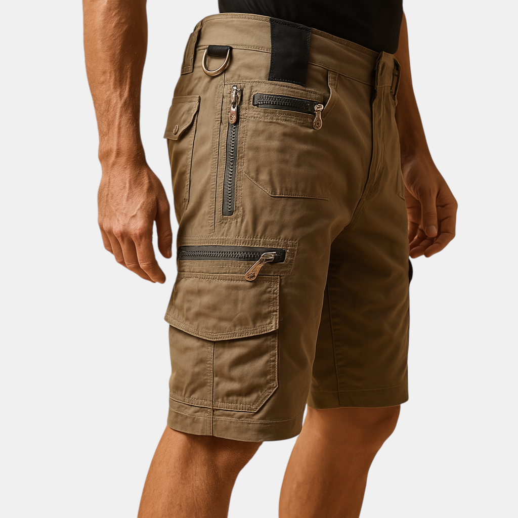 Heren cargoshort met meerdere zakken in effen kleuren – comfortabele pasvorm en duurzaam ontwerp voor dagelijks gebruik en buitenactiviteiten.