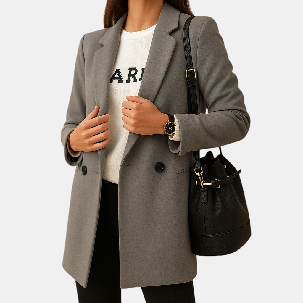 Lang damesjack met klassieke snit in elegante stijl, geschikt voor dagelijks gebruik en formele gelegenheden.