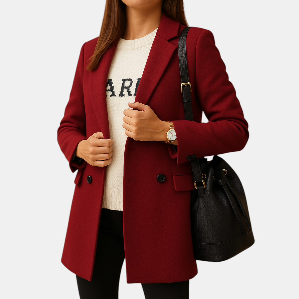Lang damesjack met klassieke snit in elegante stijl, geschikt voor dagelijks gebruik en formele gelegenheden.