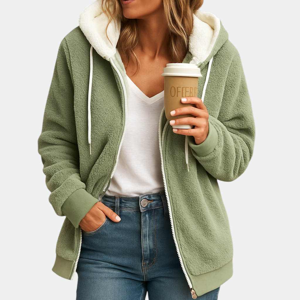 Lang fleece damesvest met capuchon en open voorkant, perfect voor herfstlagen, loungen of casual gebruik