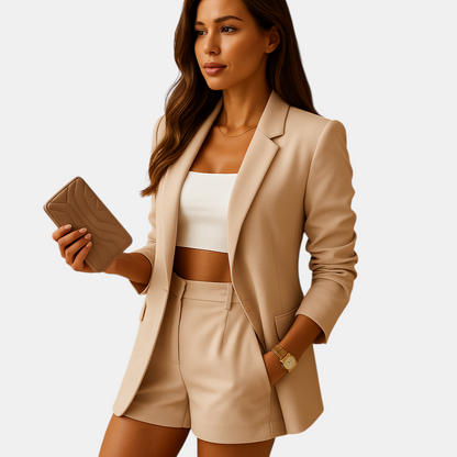 Lange elegante blazer voor dames in klassiek zwart, ideaal voor kantoor en zakelijke gelegenheden.