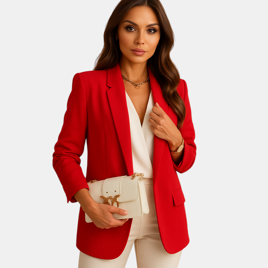 Lange elegante blazer voor dames in klassiek zwart, ideaal voor kantoor en zakelijke gelegenheden.