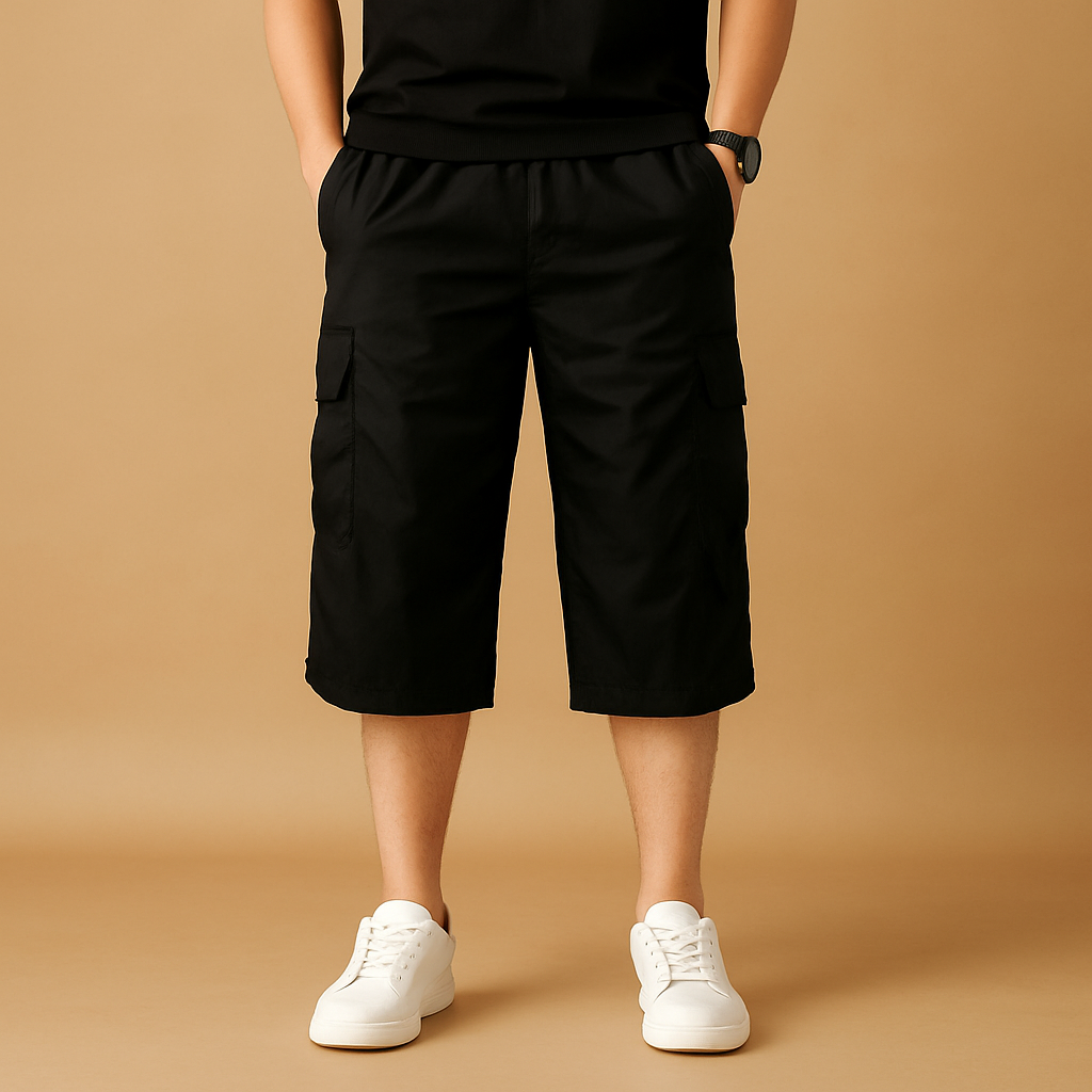 Luxury cotton cargo short for men in breathable fabric with multiple pockets, perfect for summer outdoor activities or casual