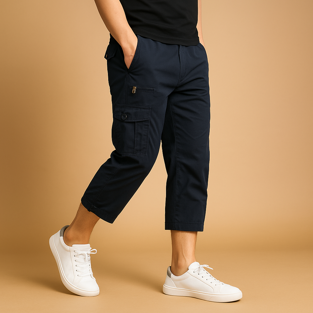 Luxury cotton cargo short for men in breathable fabric with multiple pockets, perfect for summer outdoor activities or casual