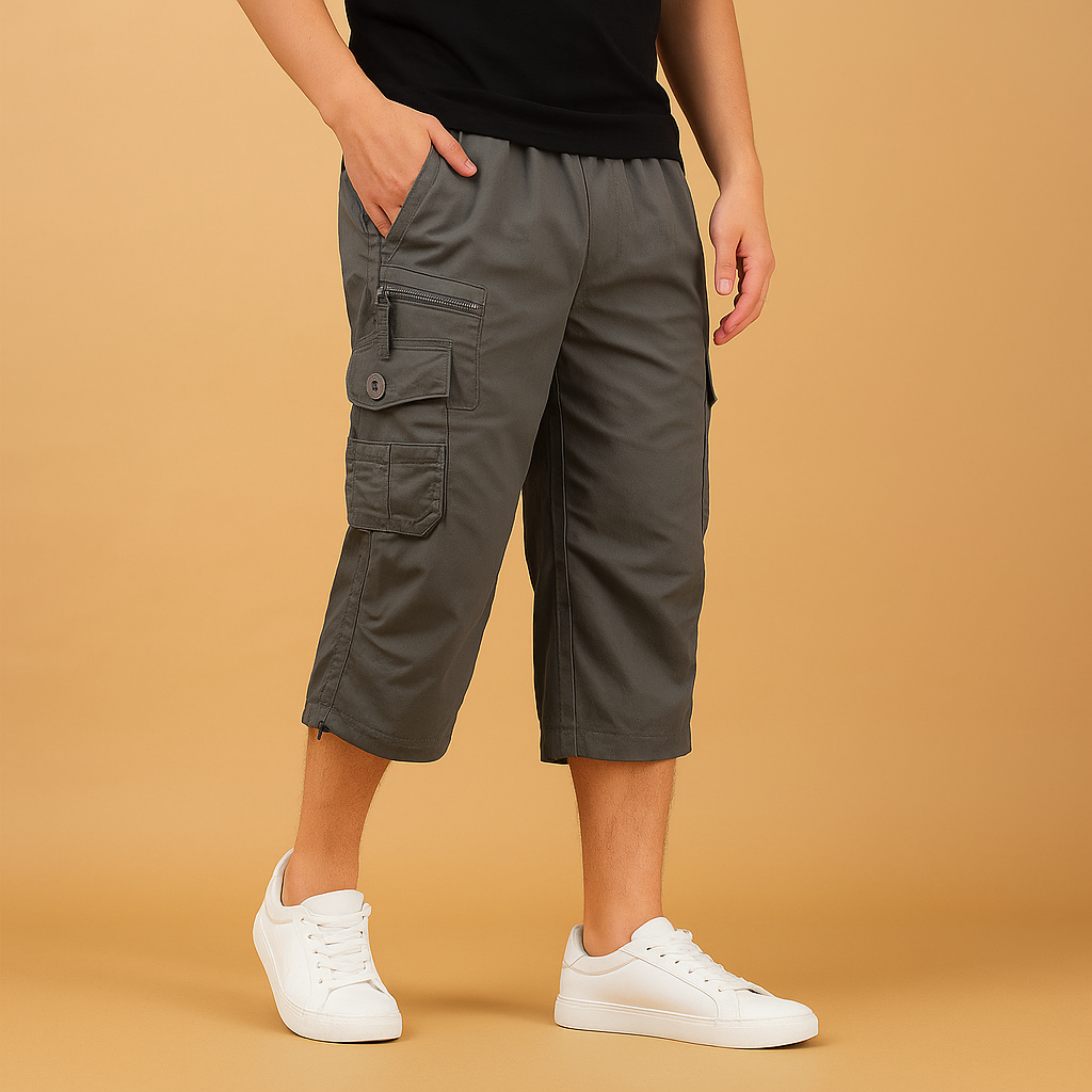 Luxury cotton cargo short for men in breathable fabric with multiple pockets, perfect for summer outdoor activities or casual