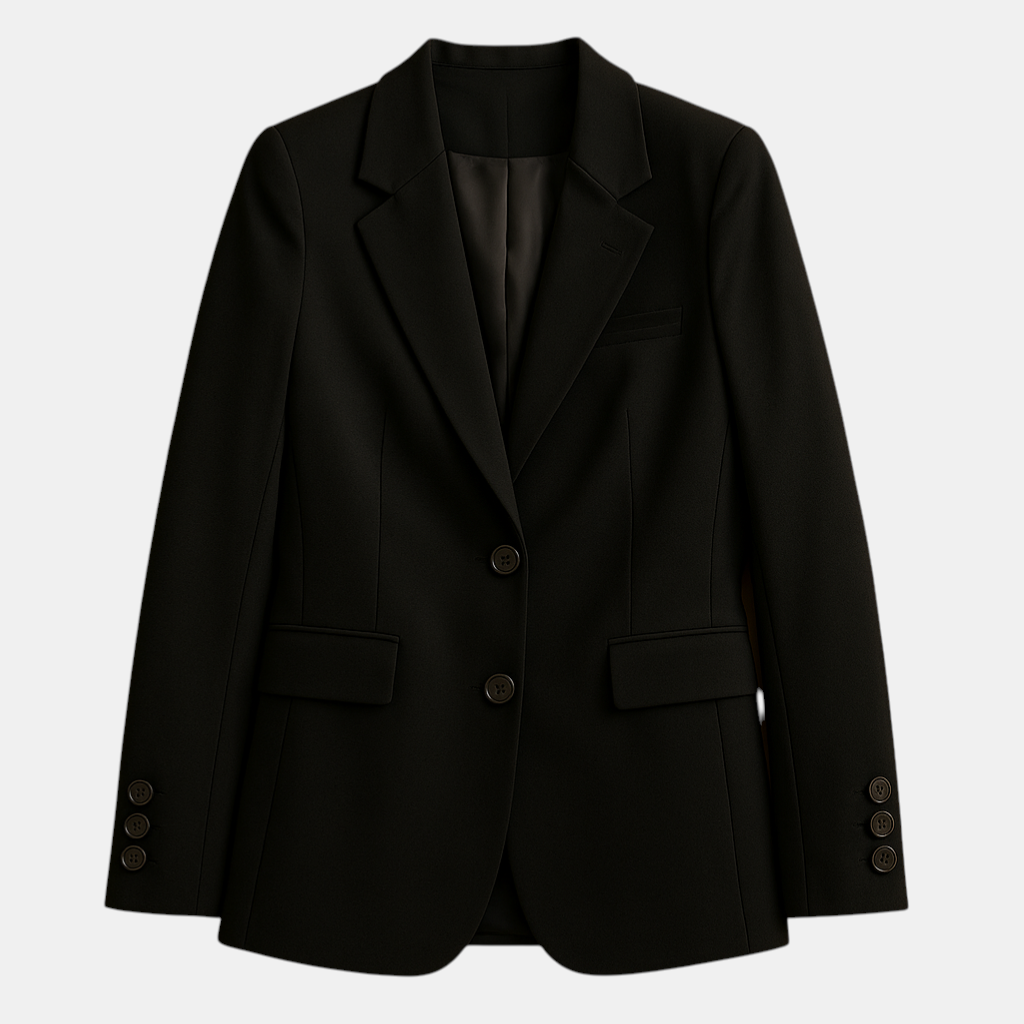 Lange elegante damesblazer in klassiek design met moderne afwerking – geschikt voor werk en dagelijks gebruik