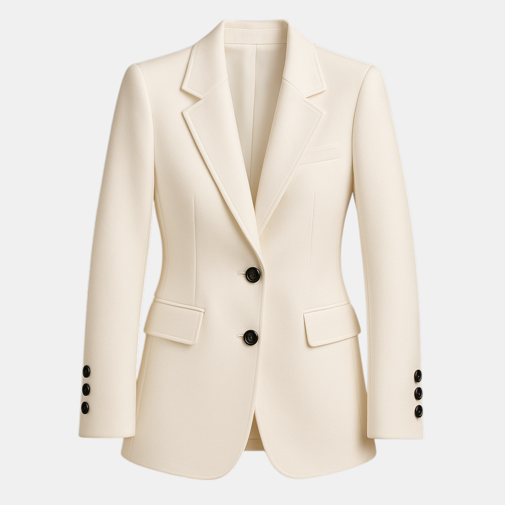 Lange elegante damesblazer in klassiek design met moderne afwerking – geschikt voor werk en dagelijks gebruik