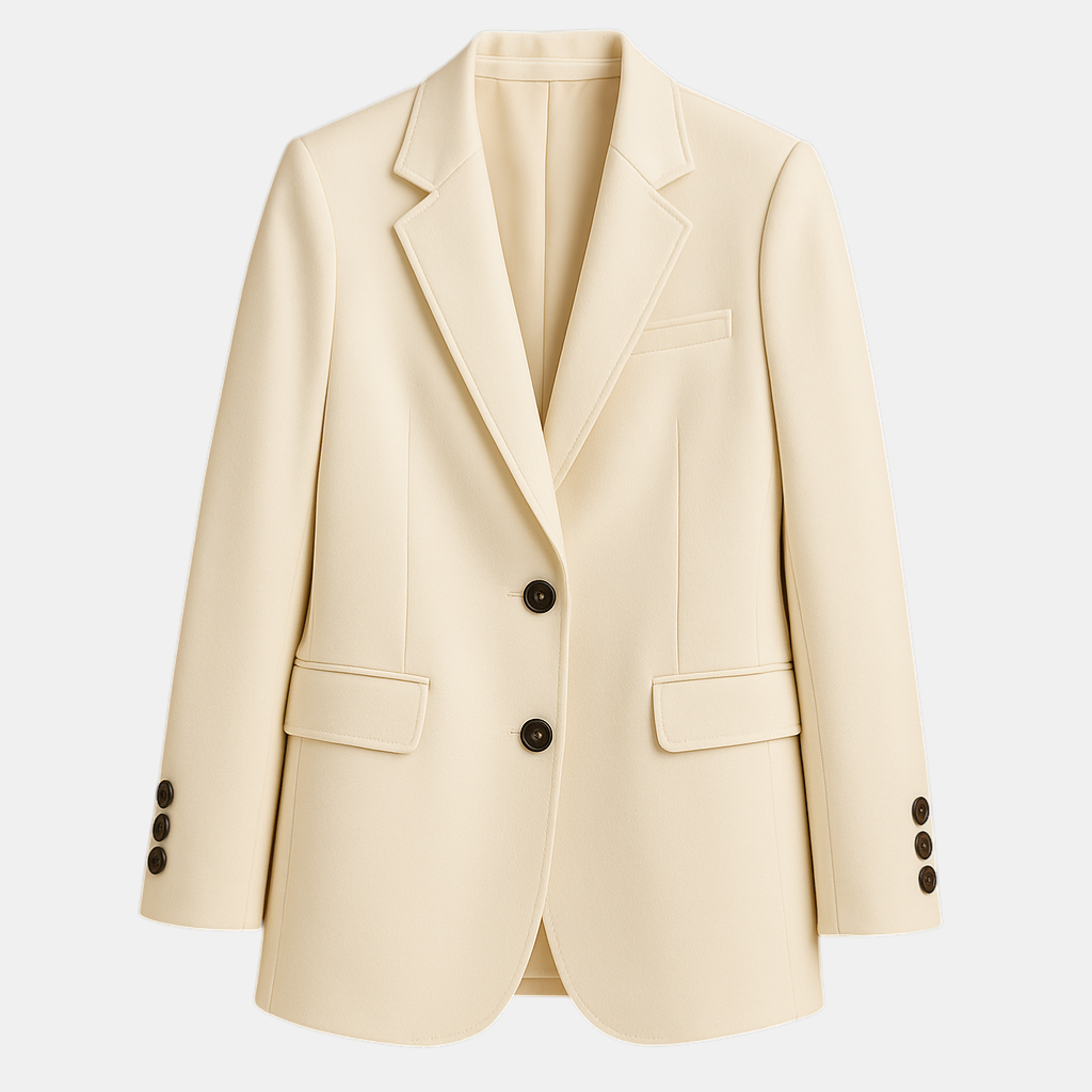 Lange elegante damesblazer in klassiek design met moderne afwerking – geschikt voor werk en dagelijks gebruik