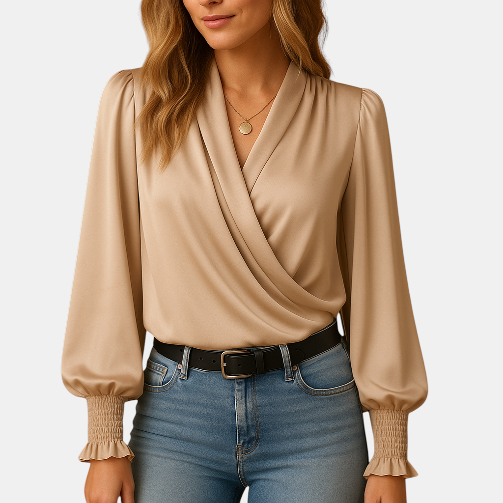 Dames top met lange mouwen en V-hals, casual chique ontwerp van ademende stof voor veelzijdige looks.