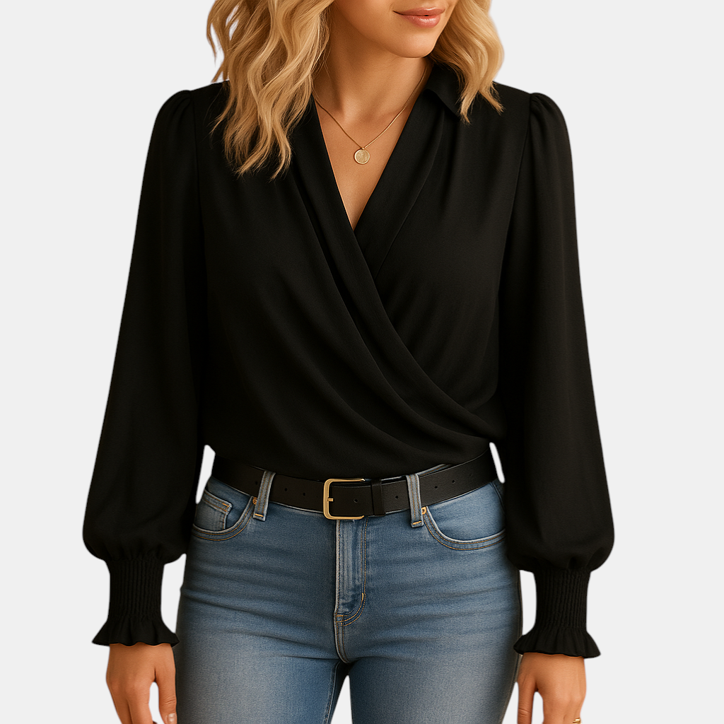 Dames top met lange mouwen en V-hals, casual chique ontwerp van ademende stof voor veelzijdige looks.
