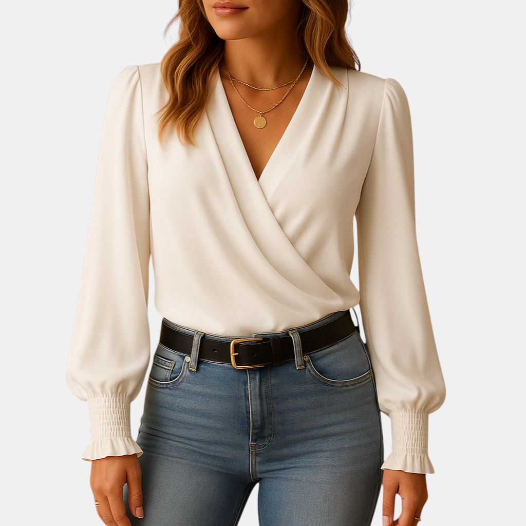 Dames top met lange mouwen en V-hals, casual chique ontwerp van ademende stof voor veelzijdige looks.