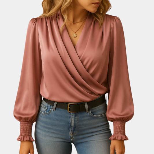 Dames top met lange mouwen en V-hals, casual chique ontwerp van ademende stof voor veelzijdige looks.