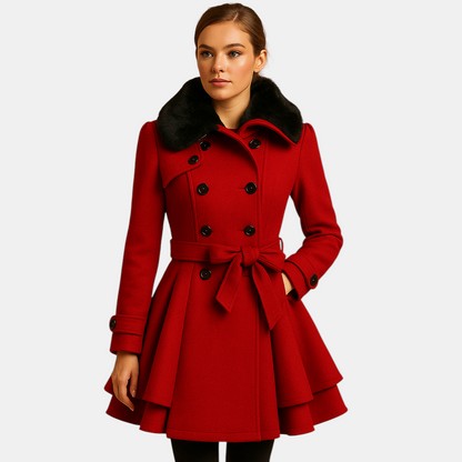 Lange winterjas voor dames met imitatiebont kraag en flatterend silhouet. Warm, stijlvol en ideaal voor dagelijks gebruik en bijzondere gelegenheden.