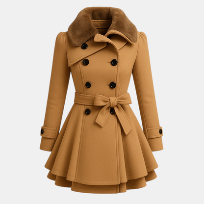 Lange winterjas voor dames met imitatiebont kraag en flatterend silhouet. Warm, stijlvol en ideaal voor dagelijks gebruik en bijzondere gelegenheden.