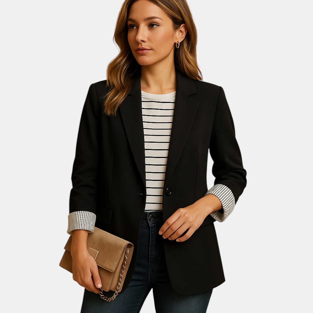 Casual damesblazer met lange mouwen en getailleerde pasvorm, ideaal voor kantoor of een chique dagelijkse look.