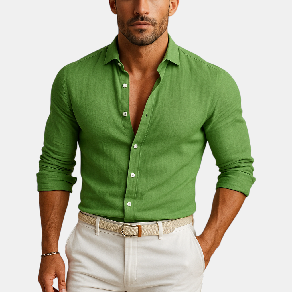 Lichtgewicht herenoverhemd met button-down kraag en klassieke manchetten, ideaal voor zowel werk als zomerse vrijetijdskleding.