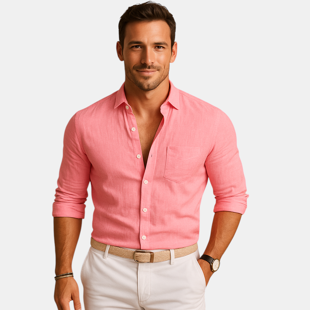 Lichtgewicht herenoverhemd met button-down kraag en klassieke manchetten, ideaal voor zowel werk als zomerse vrijetijdskleding.