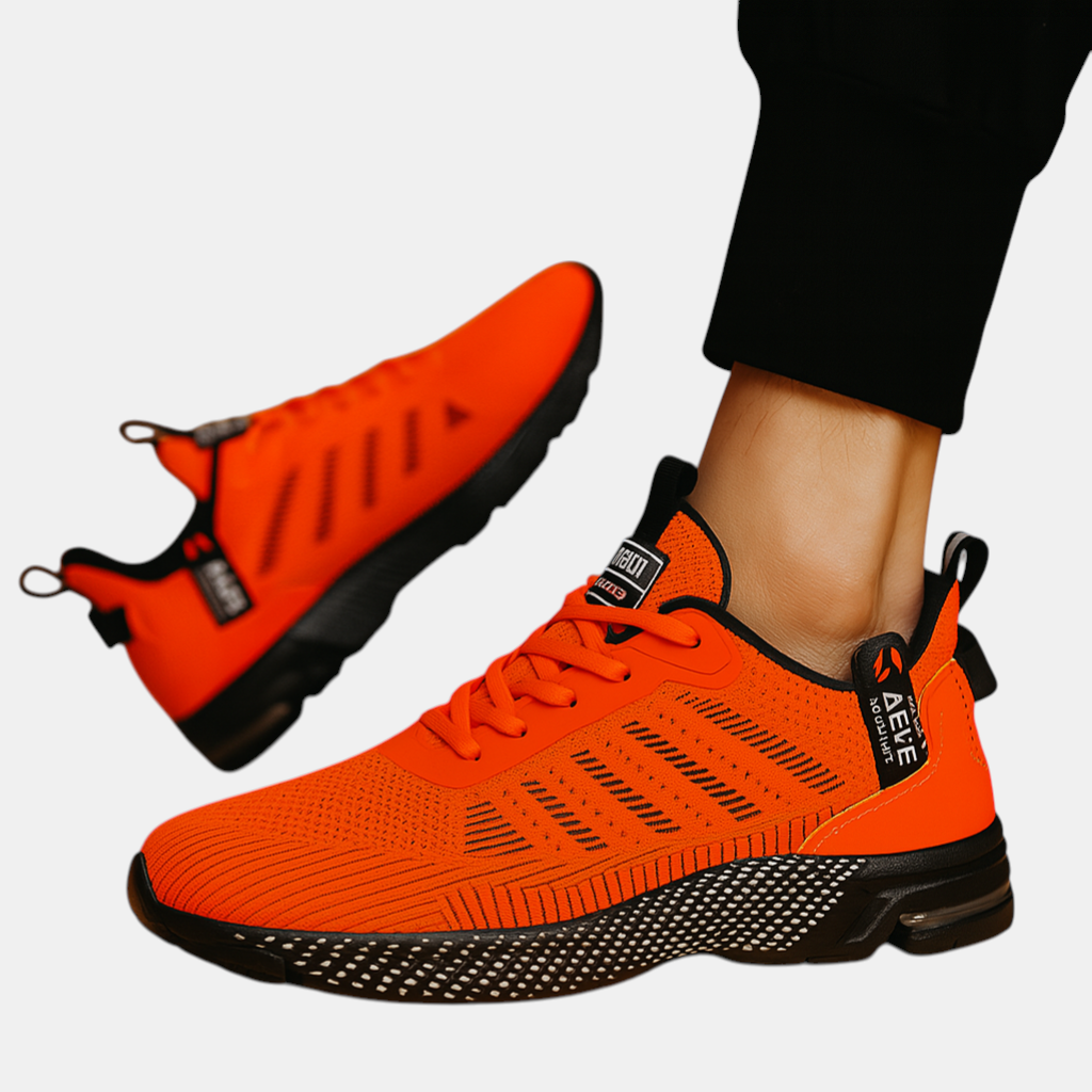 Lichtgewicht sportschoenen voor heren in oranje, grijs of groen met ademend ontwerp, comfortabele pasvorm en moderne uitstraling – ideaal voor dagelijks gebruik.