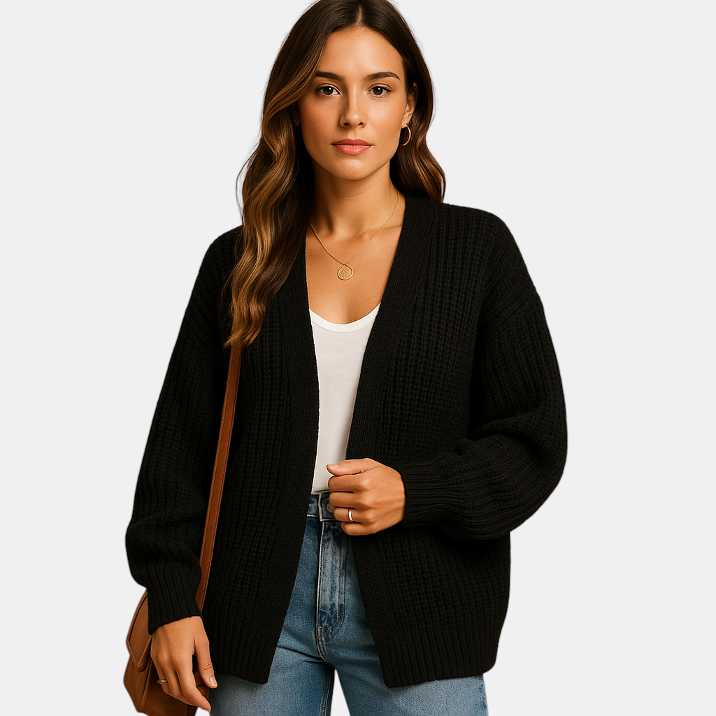 Casual damesvest met open voorkant, ademende stof en losvallende pasvorm, ideaal voor laagjes in lente, herfst en winter