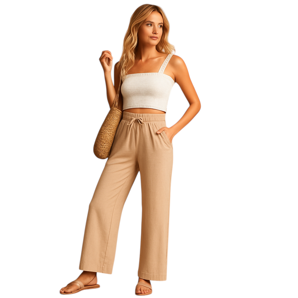 Dames loungebroek met hoge taille, rechte pijpen en soepele stof, perfect voor thuis, ontspanning of casual outfits.