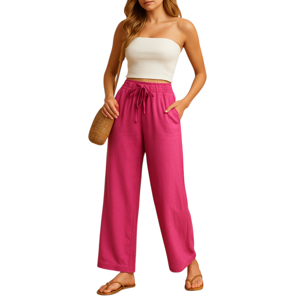 Dames loungebroek met hoge taille, rechte pijpen en soepele stof, perfect voor thuis, ontspanning of casual outfits.