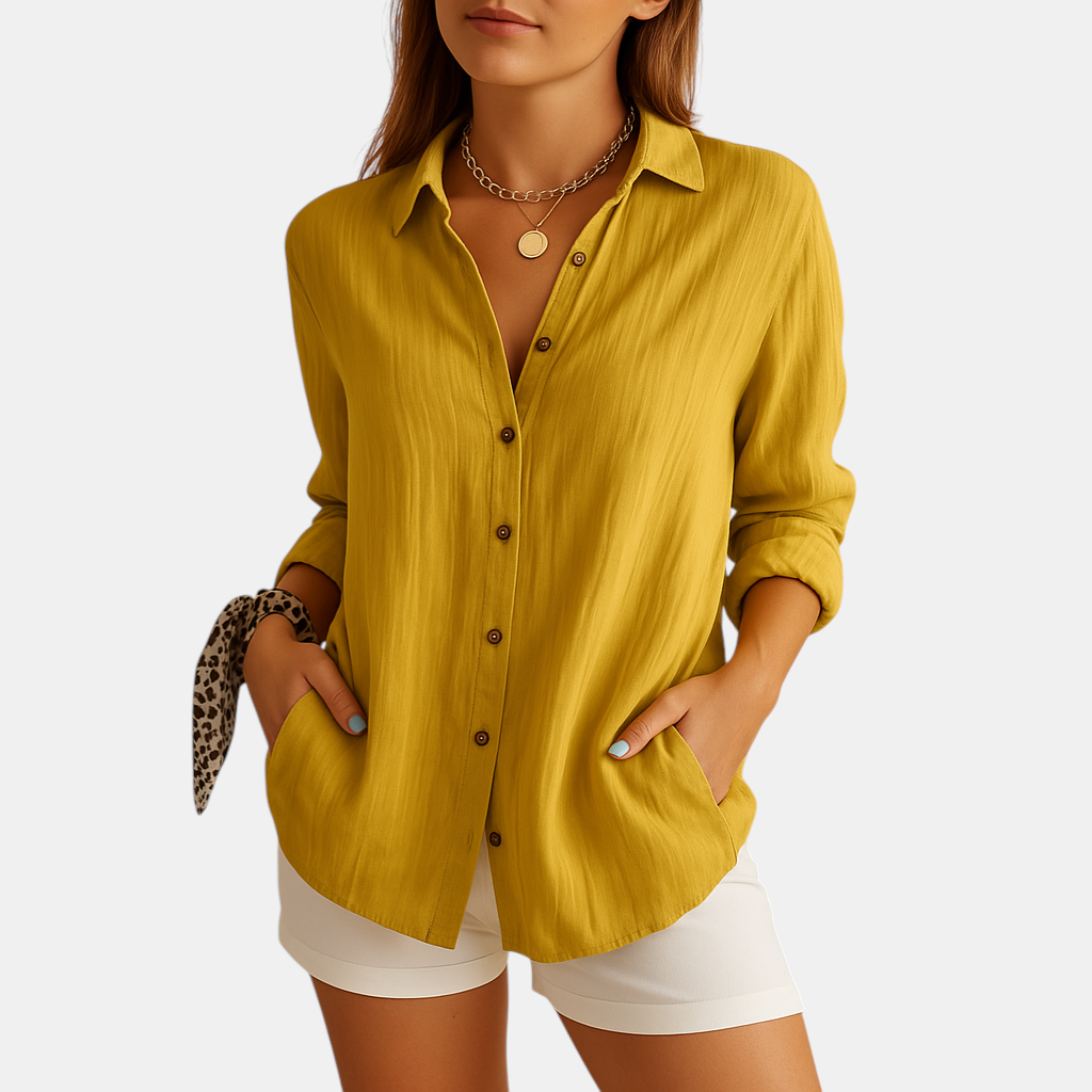 Damesblouse van luchtige katoen-linnenmix met comfortabele pasvorm, ideaal voor werk, vrije tijd of een avondje uit.