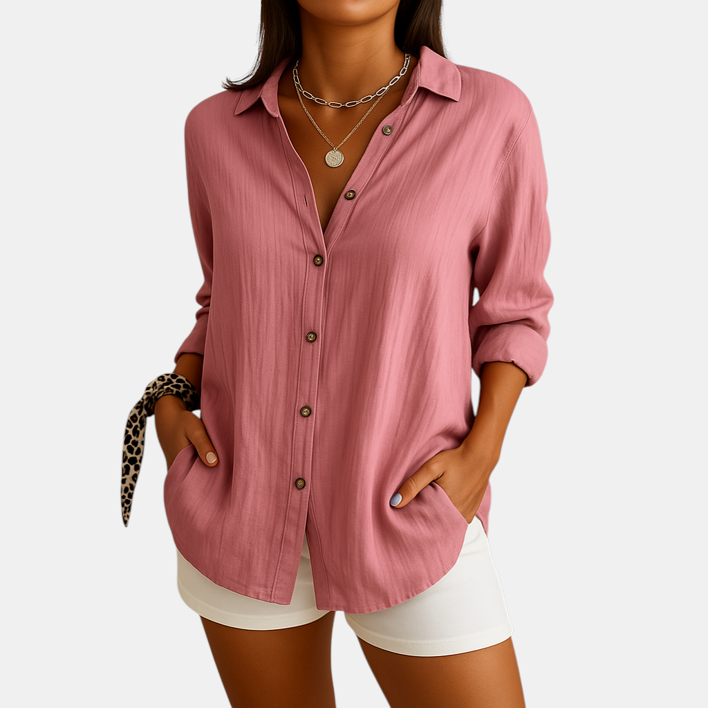 Damesblouse van luchtige katoen-linnenmix met comfortabele pasvorm, ideaal voor werk, vrije tijd of een avondje uit.
