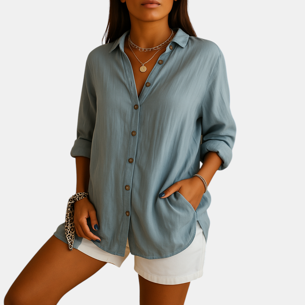 Damesblouse van luchtige katoen-linnenmix met comfortabele pasvorm, ideaal voor werk, vrije tijd of een avondje uit.