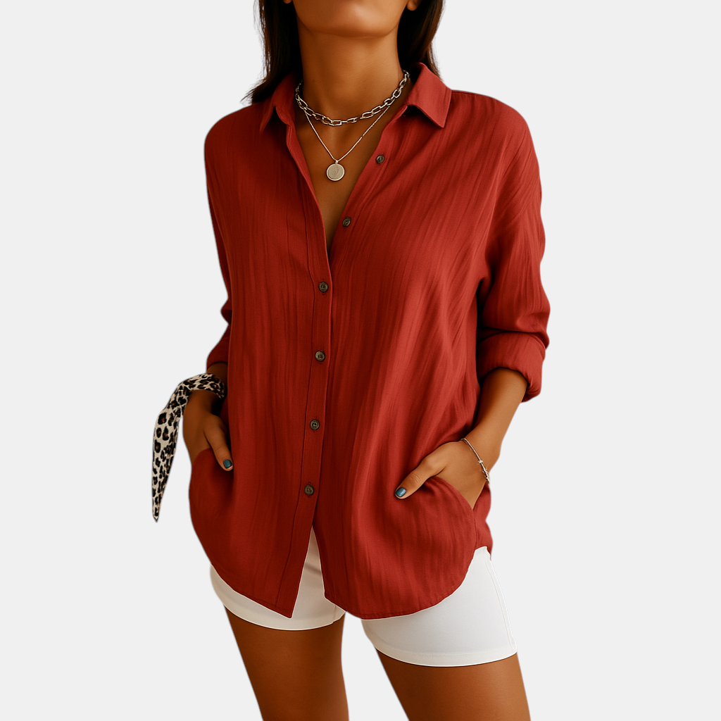 Damesblouse van luchtige katoen-linnenmix met comfortabele pasvorm, ideaal voor werk, vrije tijd of een avondje uit.