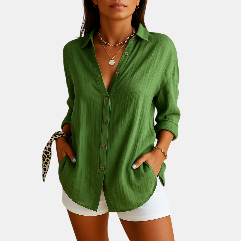 Damesblouse van luchtige katoen-linnenmix met comfortabele pasvorm, ideaal voor werk, vrije tijd of een avondje uit.