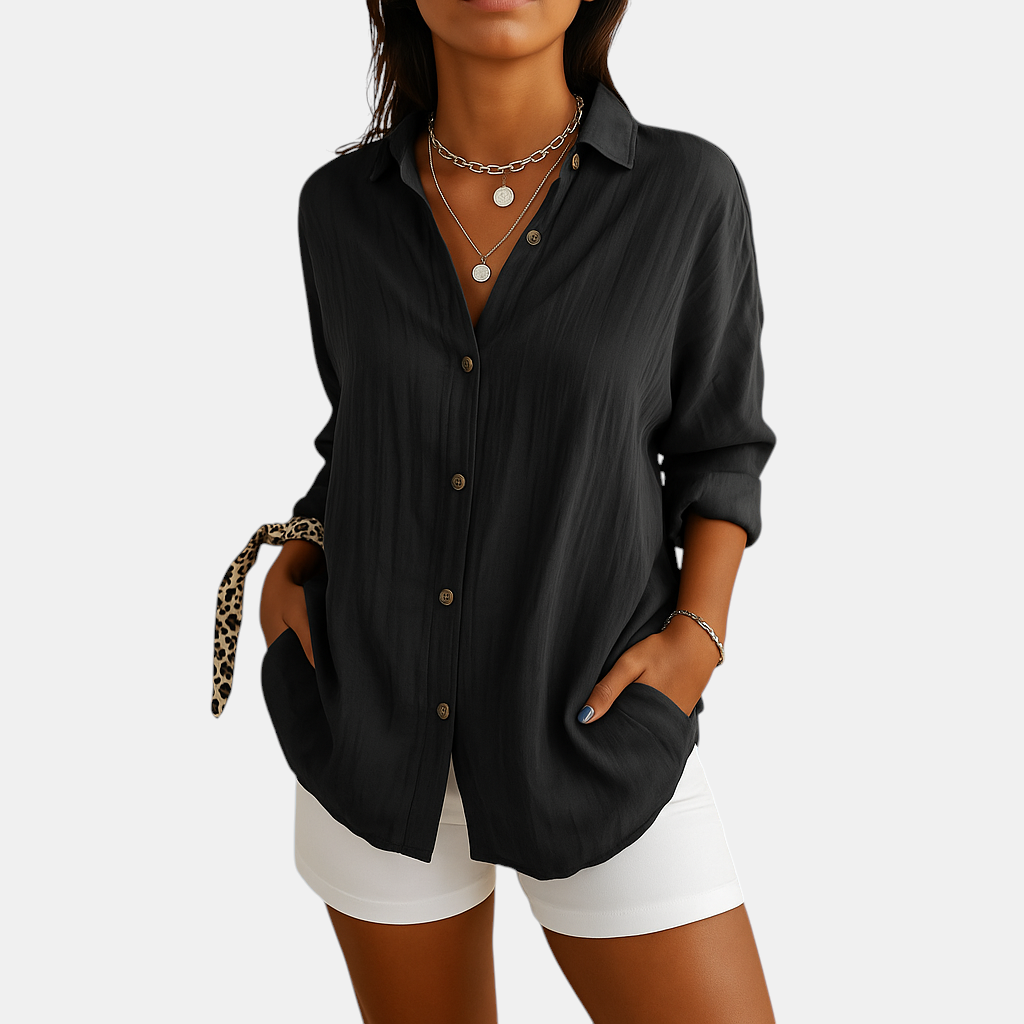 Damesblouse van luchtige katoen-linnenmix met comfortabele pasvorm, ideaal voor werk, vrije tijd of een avondje uit.