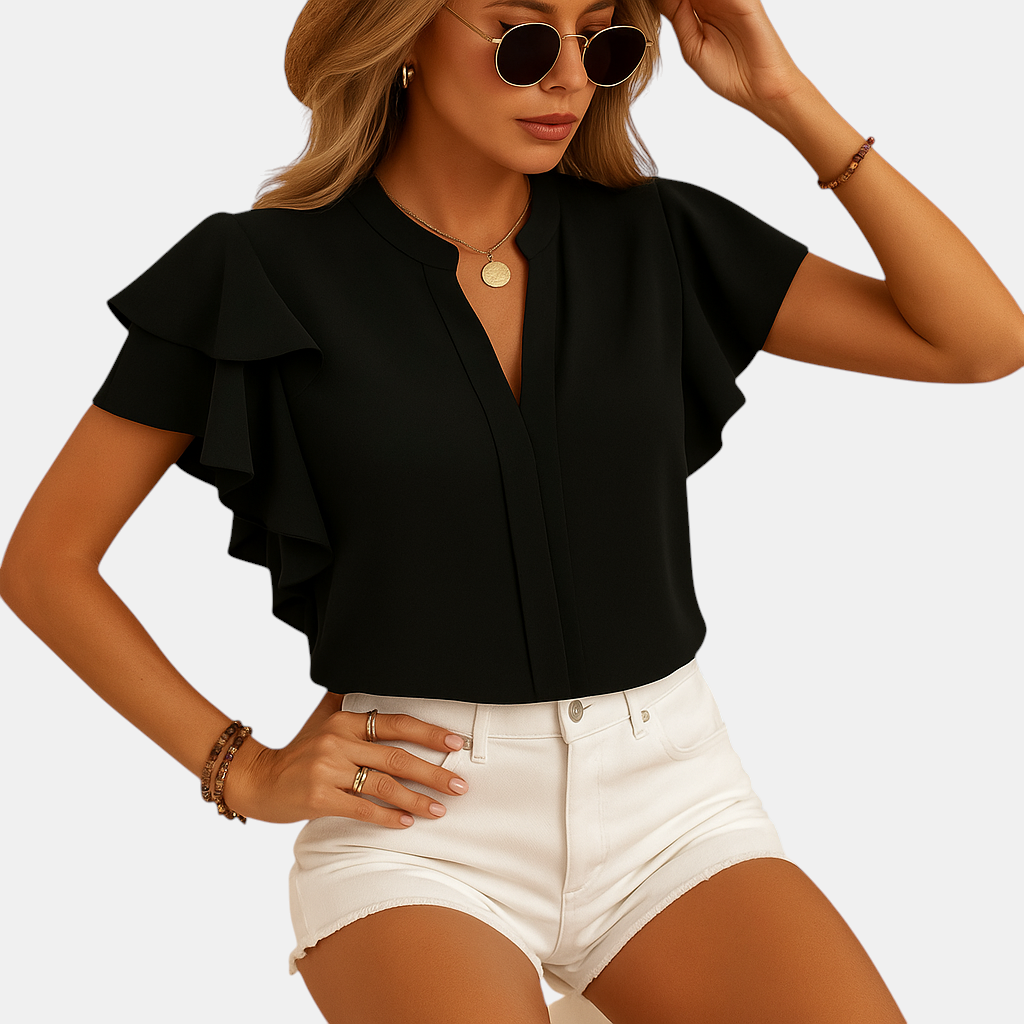 Elegante mouwloze damesblouse met verfijnde snit en ademende stof, geschikt voor formele en casual gelegenheden in elk seizoen