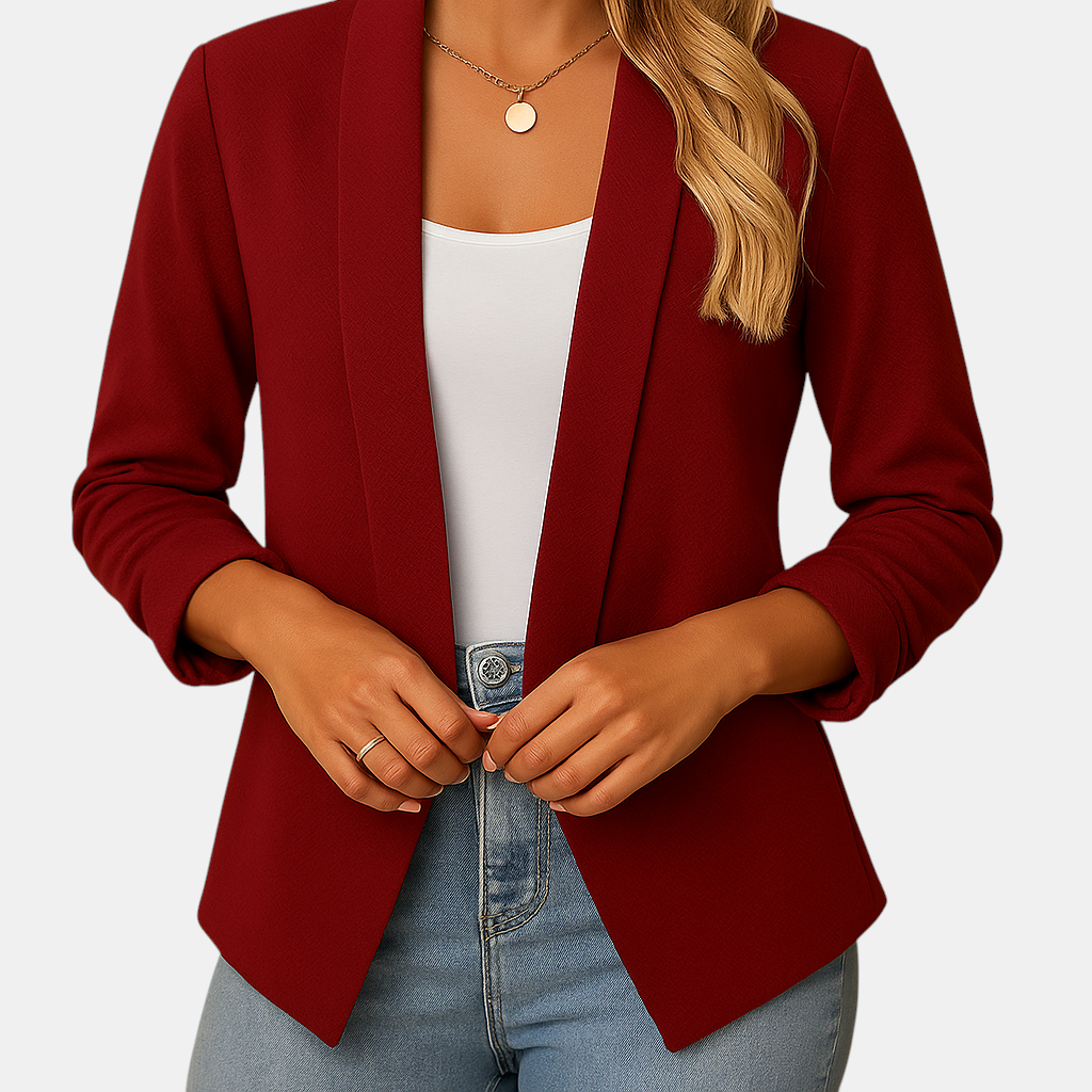 Elegante openvallende damesblazer met flatterende pasvorm, ideaal voor werk of stijlvolle alledaagse outfits.