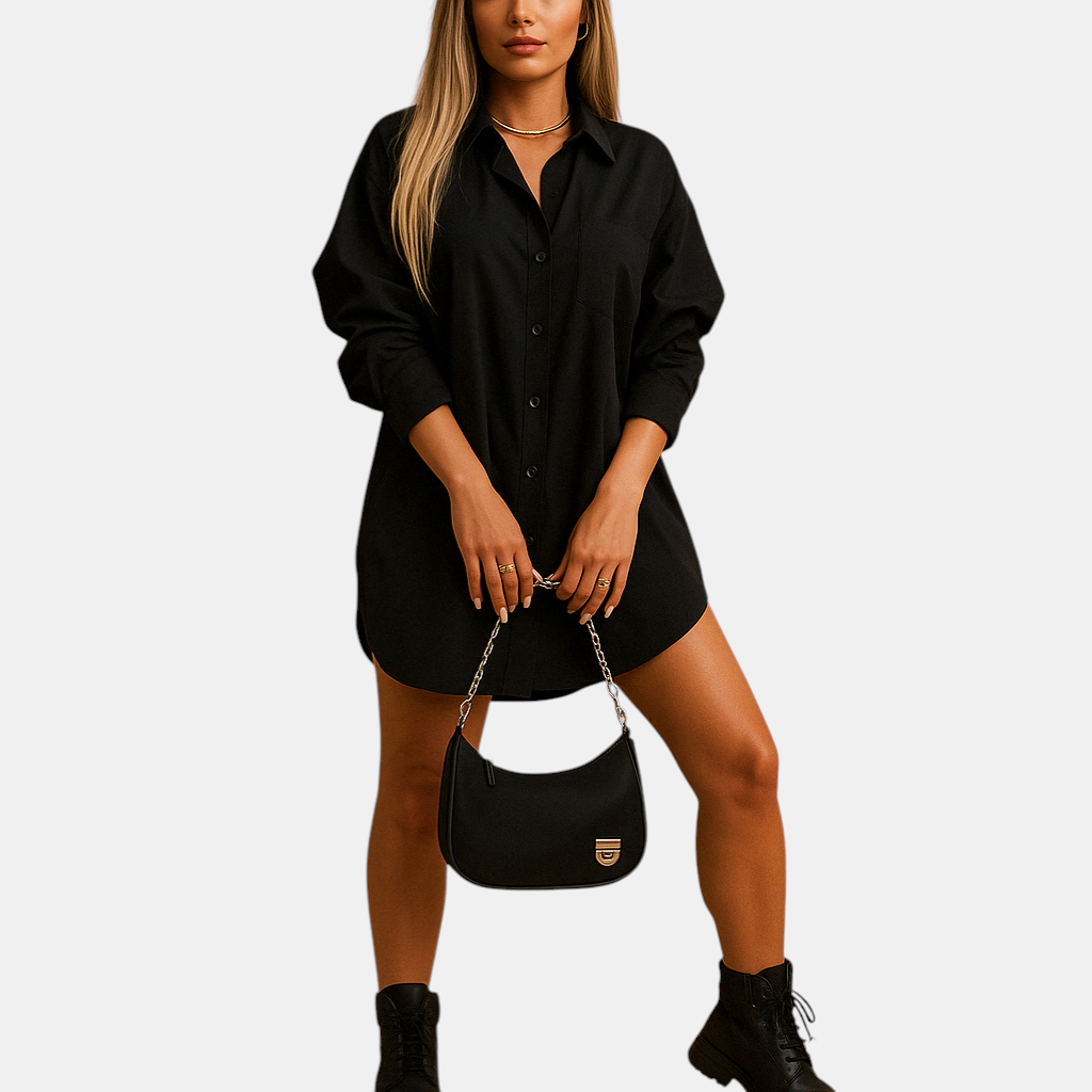 Oversized damesblouse met lange mouwen en omgeslagen kraag in katoenmix, perfect voor casual en zakelijke outfits