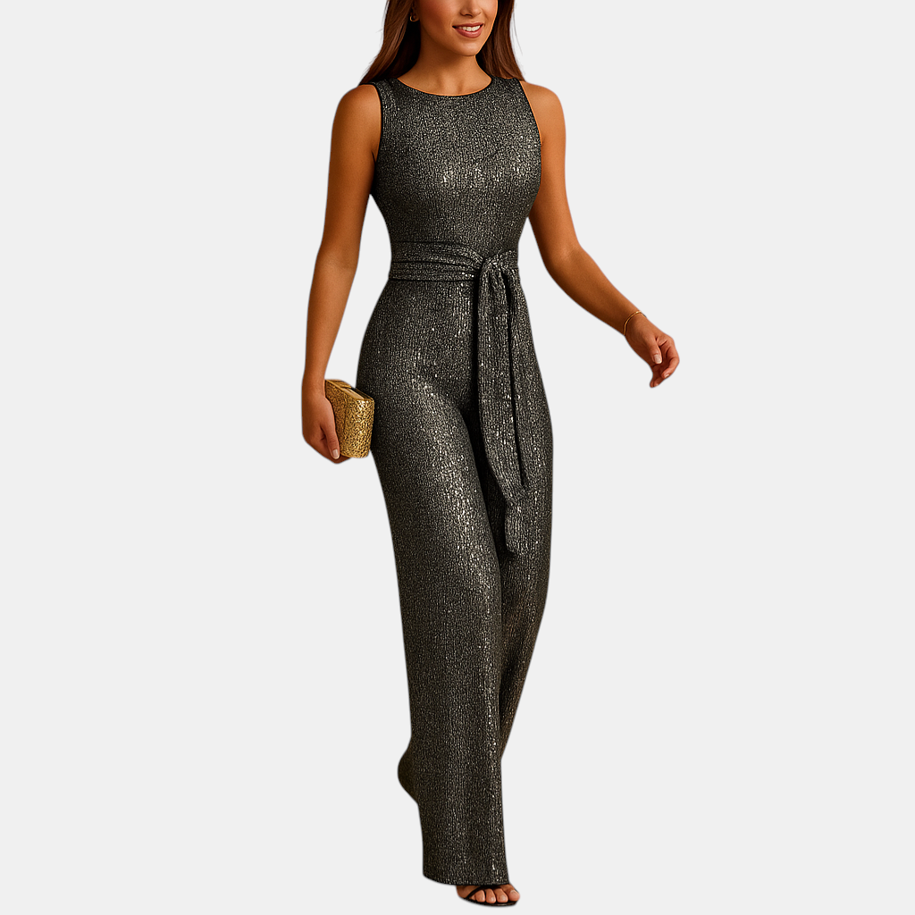 Glamoureuze mouwloze dames jumpsuit met pailletten in meerdere kleuren, perfect voor feesten, gala’s en speciale gelegenheden.