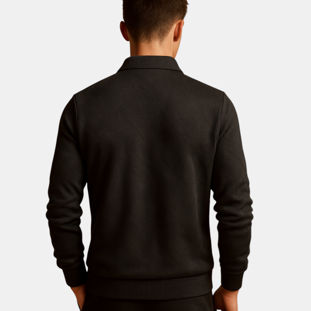 Heren polo trui met kwart rits en geometrisch patroon, ideaal voor herfst en winter, geschikt voor zowel werk als vrije tijd.