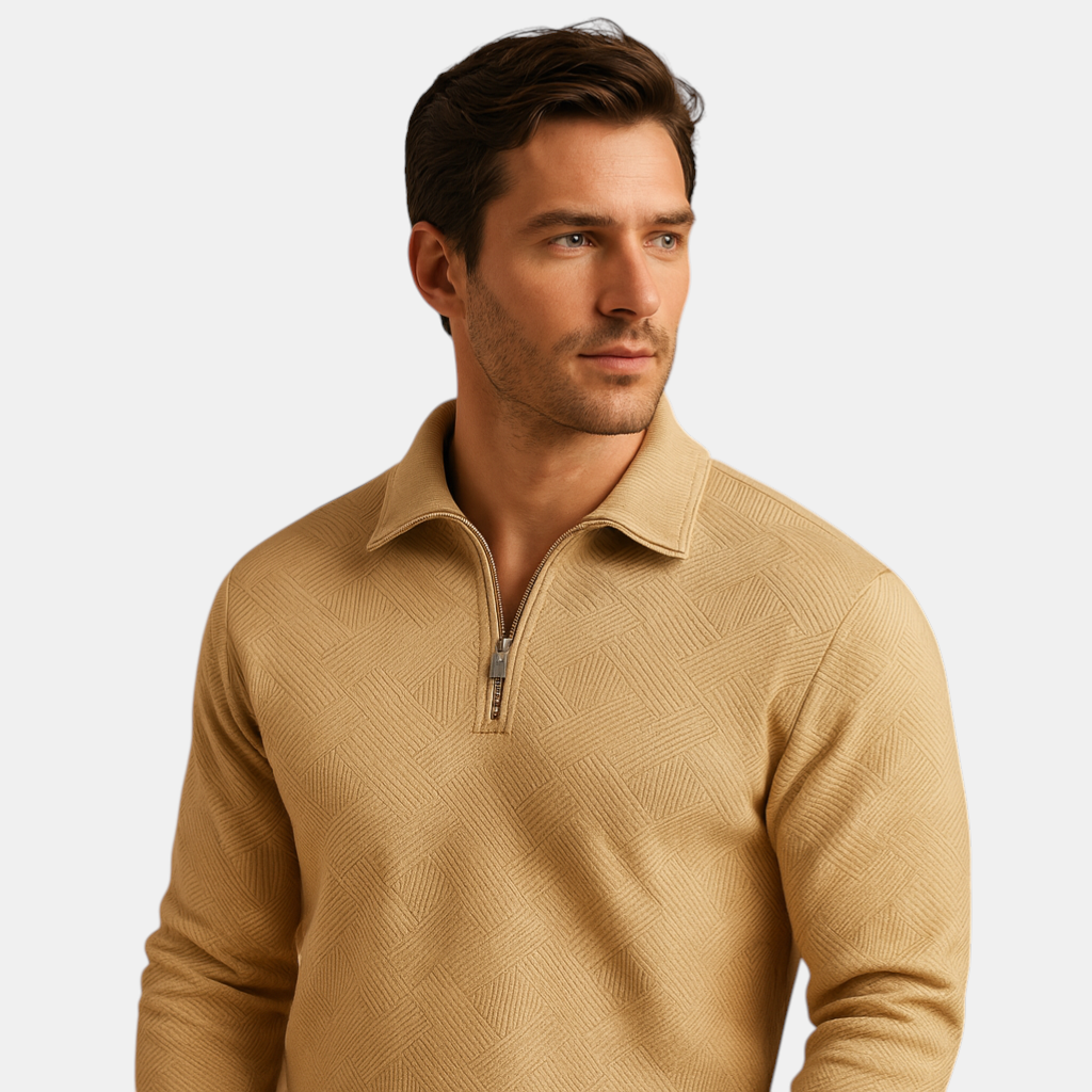 Heren polo trui met kwart rits en geometrisch patroon, ideaal voor herfst en winter, geschikt voor zowel werk als vrije tijd.