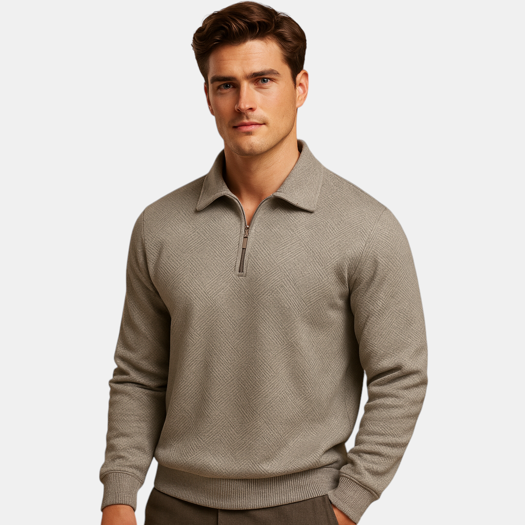 Heren polo trui met kwart rits en geometrisch patroon, ideaal voor herfst en winter, geschikt voor zowel werk als vrije tijd.