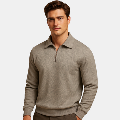 Heren polo trui met kwart rits en geometrisch patroon, ideaal voor herfst en winter, geschikt voor zowel werk als vrije tijd.