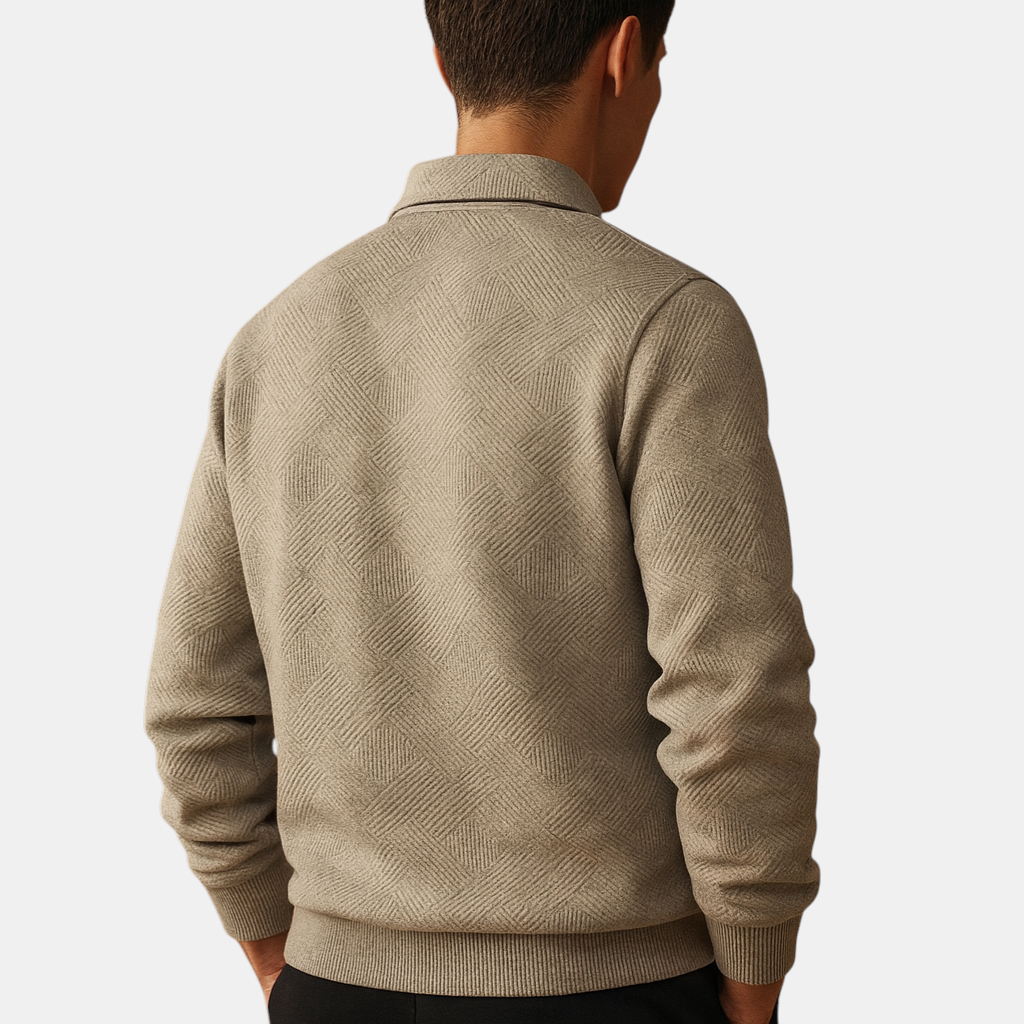 Heren polo trui met kwart rits en geometrisch patroon, ideaal voor herfst en winter, geschikt voor zowel werk als vrije tijd.