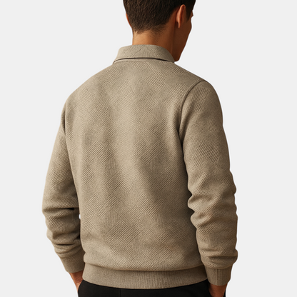 Heren polo trui met kwart rits en geometrisch patroon, ideaal voor herfst en winter, geschikt voor zowel werk als vrije tijd.