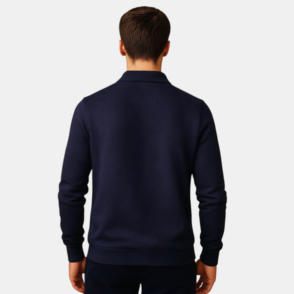 Heren polo trui met kwart rits en geometrisch patroon, ideaal voor herfst en winter, geschikt voor zowel werk als vrije tijd.